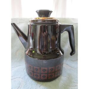 West Bend, Scandia, Spade, enamel coffee pot, mushroom, brown, 6 cup